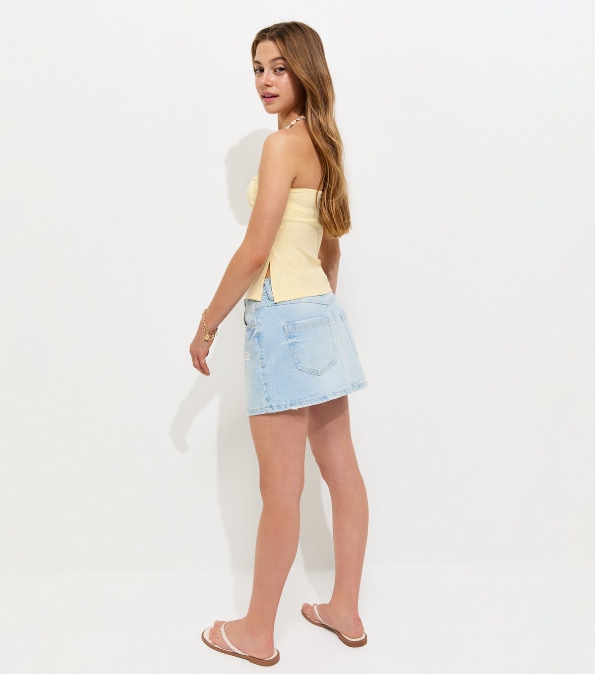 New Look Girls' Light Yellow Cotton Rich Starfish Ruched Side Bandeau Top New Look - 4