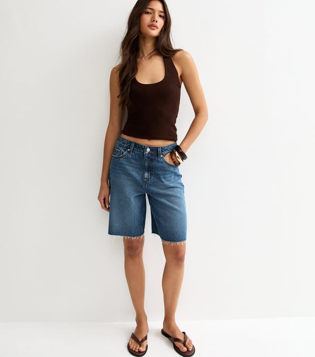 New Look Women's Blue Denim Cut Off Bermuda Shorts New Look - 3