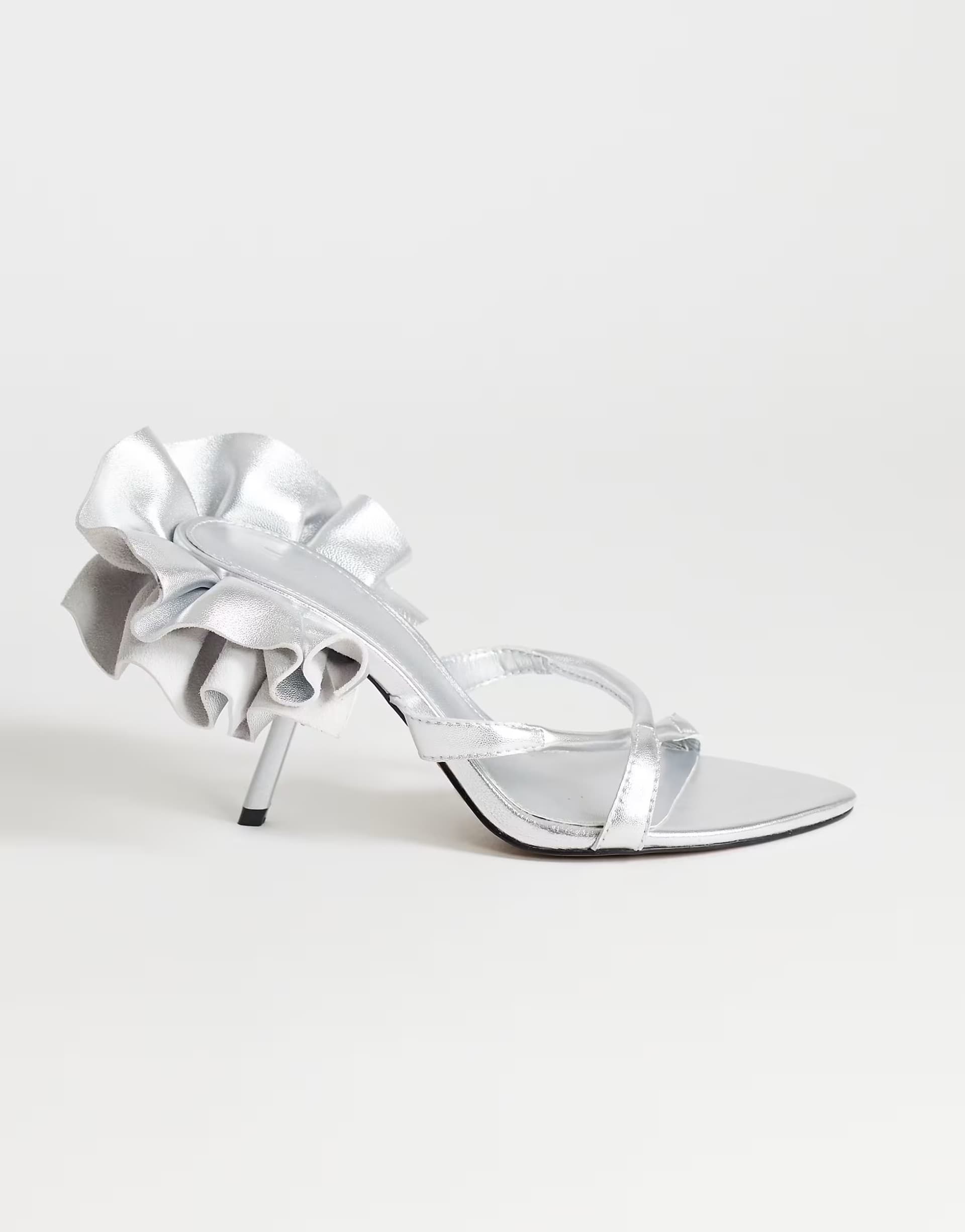 ASOS ASOS Silver Real Leather High Heeled Sandal With Ruffle