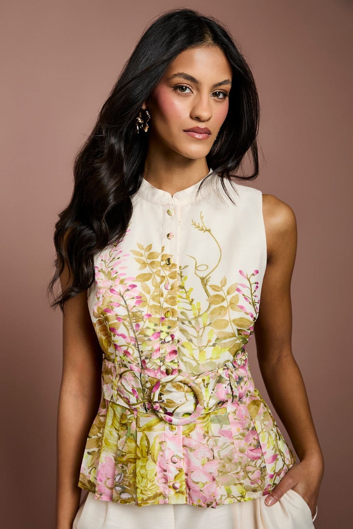 Coast Coast Yellow Floral Print Sleeveless Blouse