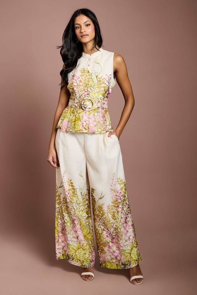 Coast Coast Women's Petite Placement Print Button Through Belted Blouse in Yellow - 2