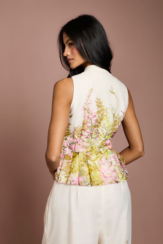 Coast Coast Women's Petite Placement Print Button Through Belted Blouse in Yellow - 3