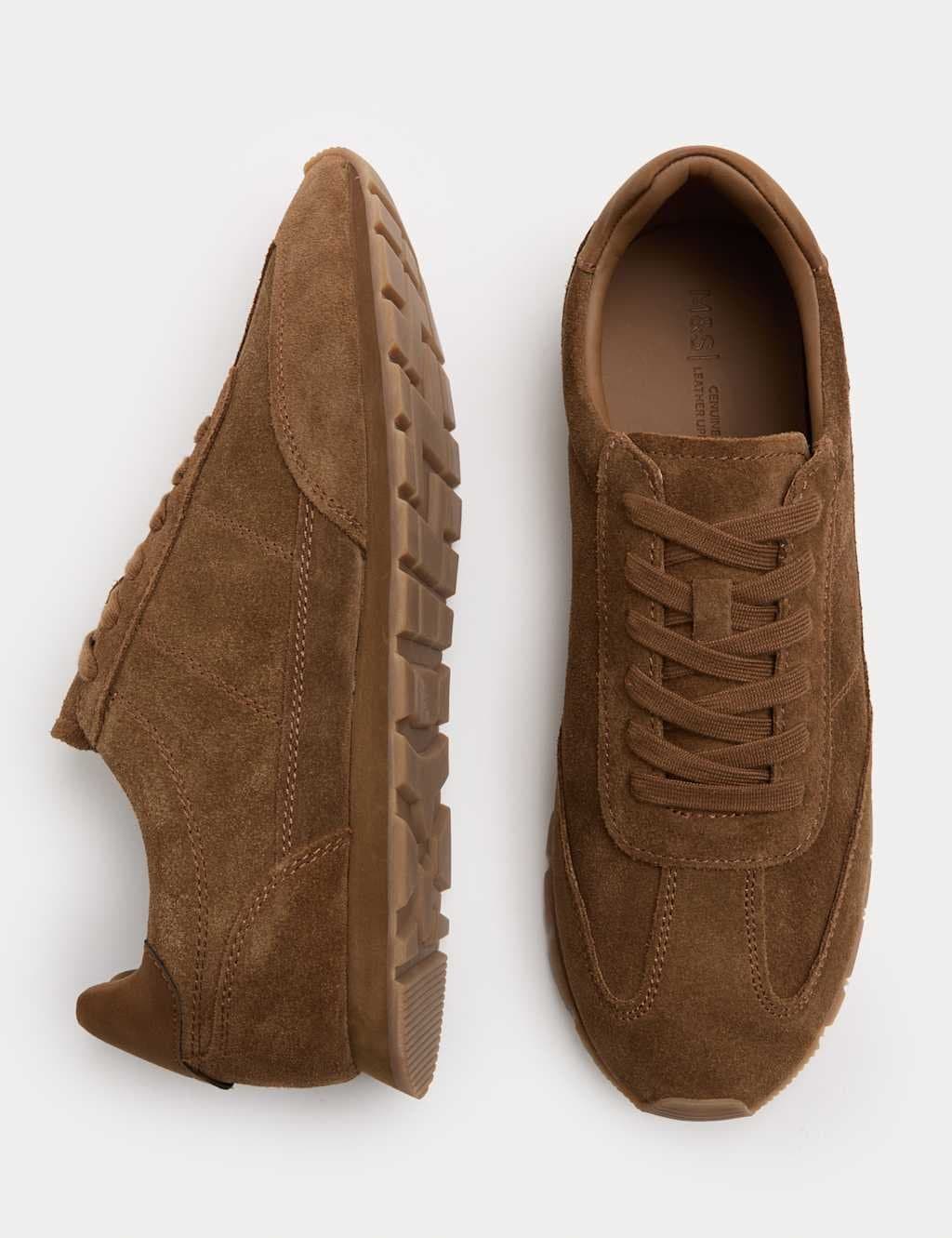 Marks & Spencer M&S Suede Lace Up Runner Trainers Tan