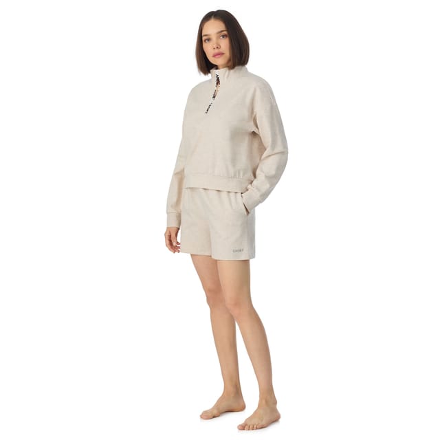 DKNY DKNY Women's Long sleeve top & boxer pyjama set in quill heather in Beige - 3