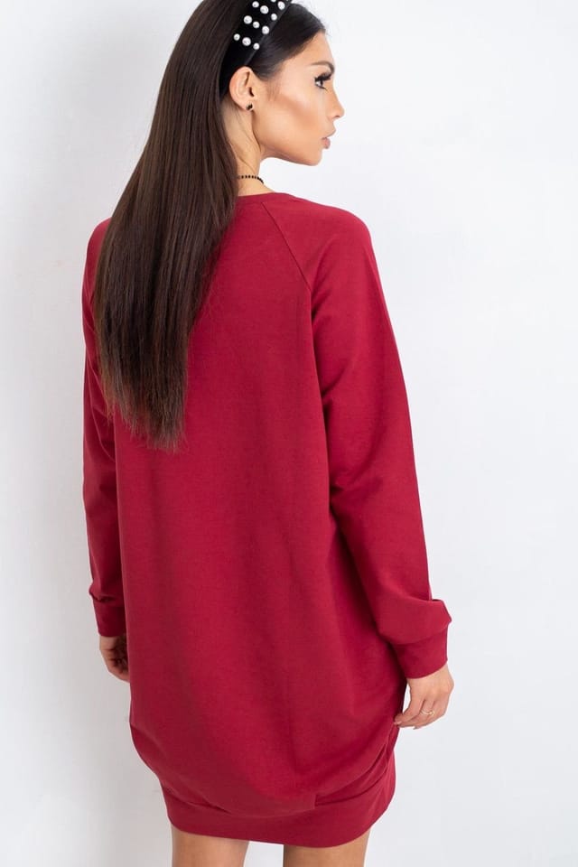 Love Lace Love Lace Women's Cotton Sweatshirt Fabric Midi Dress with Pockets in Red - 3