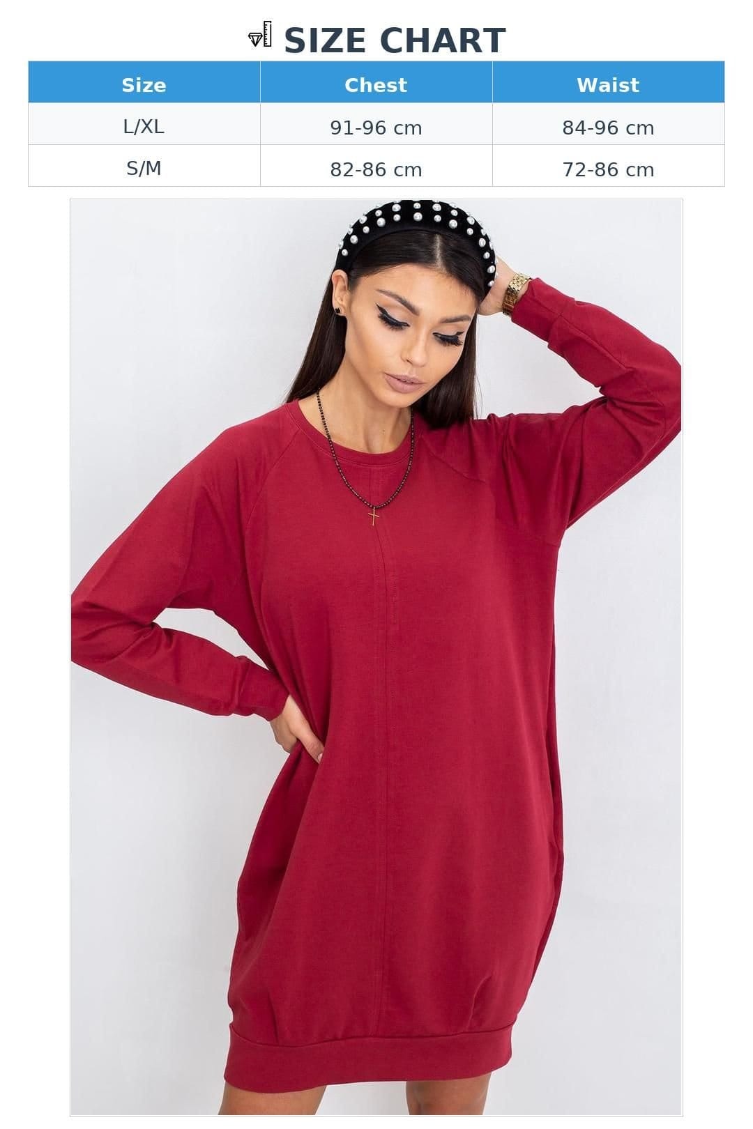 Love Lace Love Lace Women's Cotton Sweatshirt Fabric Midi Dress with Pockets in Red - 4