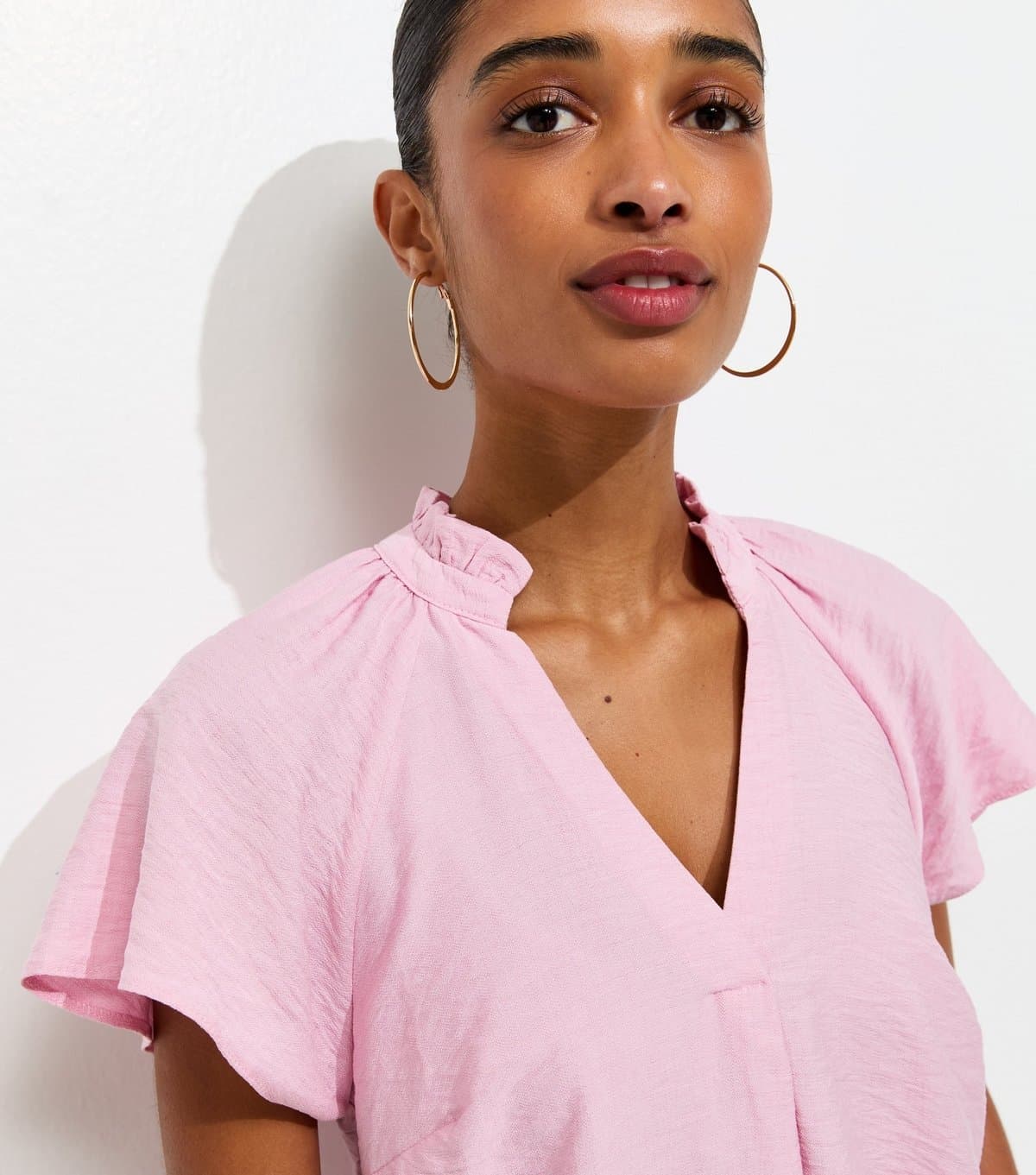 New Look Women's Light Pink Crinkled Flutter Sleeve Blouse New Look