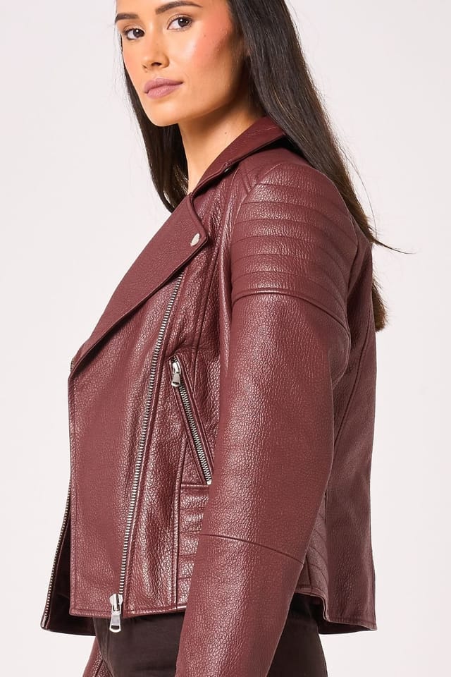 Barneys Originals Barneys Originals Women's Real Leather Burgundy Asymmetric Biker - 3