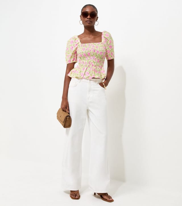 New Look Women's Pink Rose Print Shirred Puff Sleeve Top New Look - 3