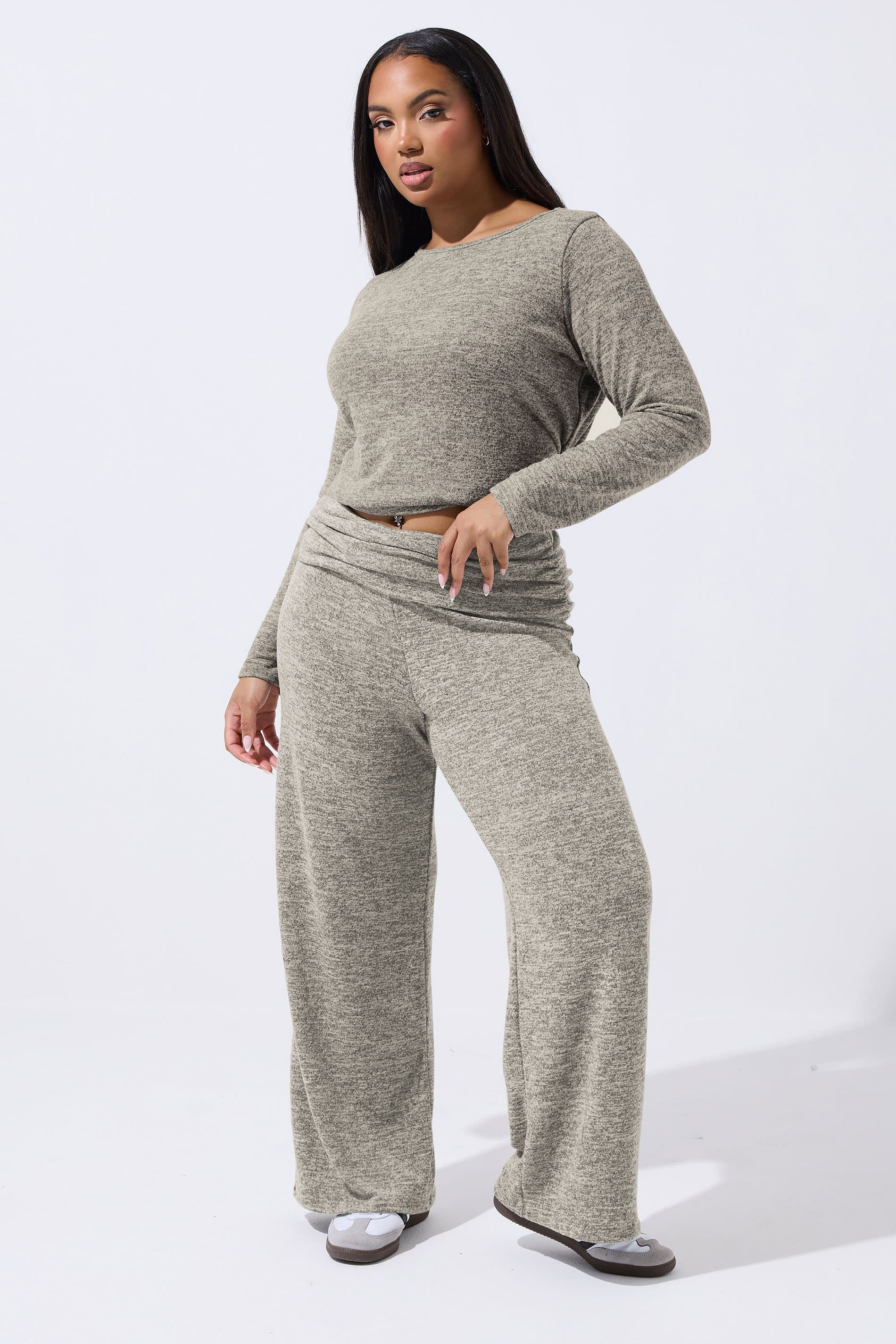Limited Collection Plus Size Natural Brown Fold Over Trousers