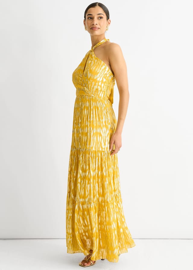 Gini London Gini London Women's Animal Jacquard Halter Neck Maxi dress in Yellow - 3
