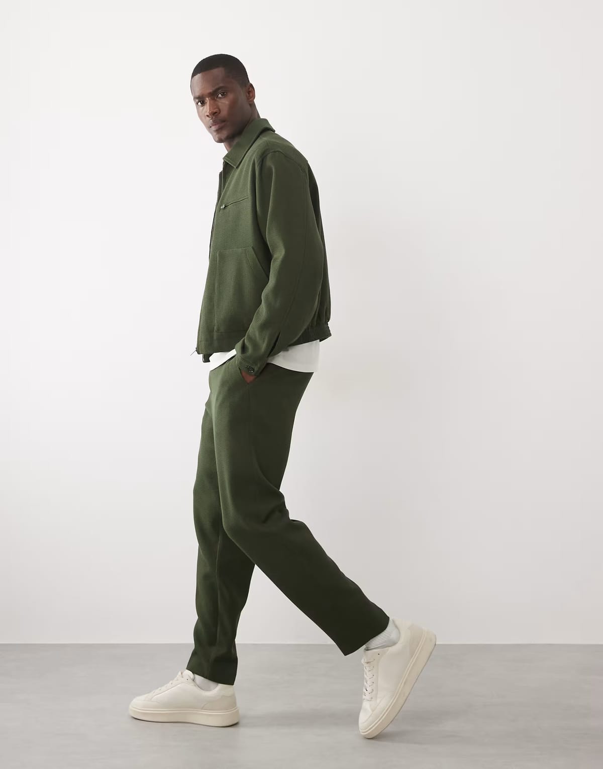 ASOS ASOS DESIGN smart co-ord tapered trousers in olive waffle texture - 1