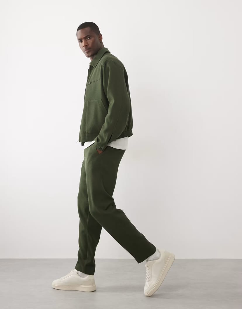 ASOS ASOS DESIGN smart co-ord tapered trousers in olive waffle texture - 1