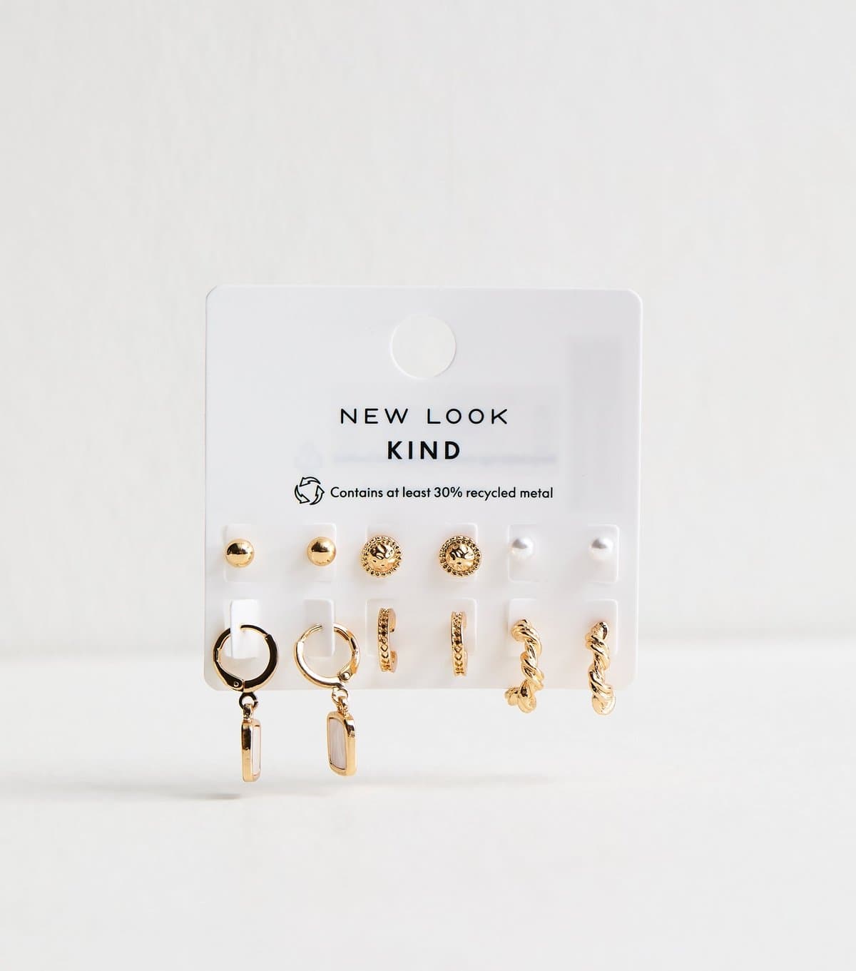 New Look Pack of 6 Gold Tone Mixed Stud and Hoop Earrings New Look