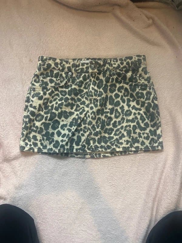 Bershka Leopard print denim skirt