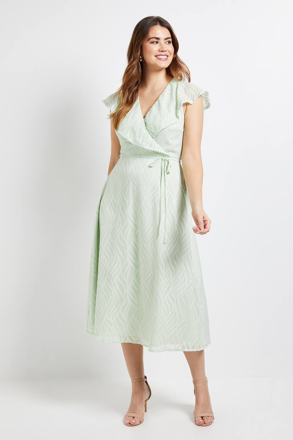 Wallis Wallis Women's Floral Burn Out Ruffle Midi Dress in Mint - 2