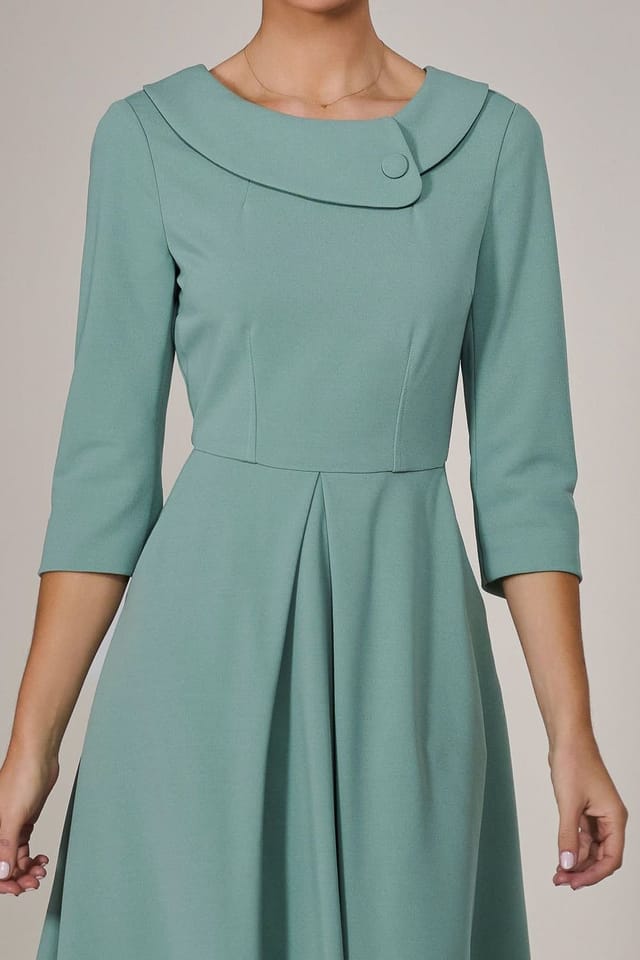 Jolie Moi Jolie Moi Women's Roll Collar Long Sleeve Midi Dress in Light Green - 3