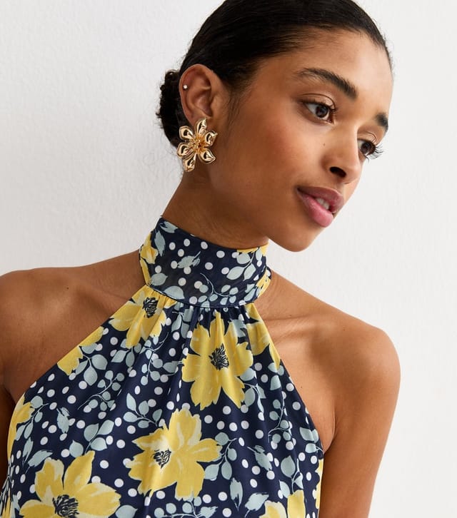 New Look Women's Blue Floral Mesh Halter Neck Mini Dress New Look - 3