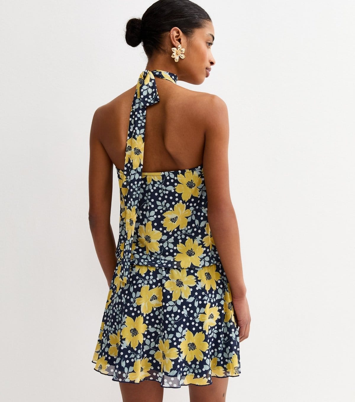 New Look Women's Blue Floral Mesh Halter Neck Mini Dress New Look - 4