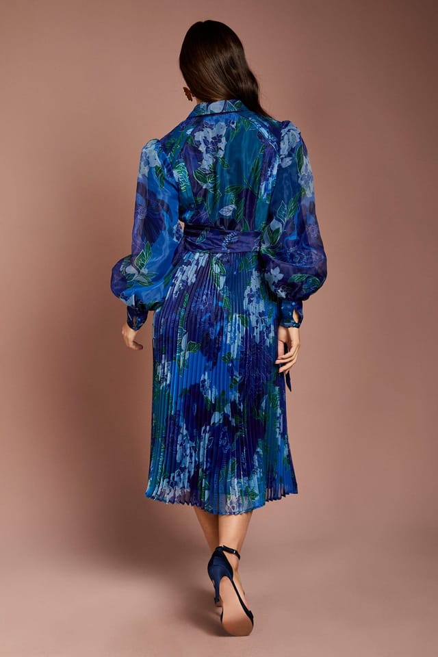 Coast Coast Women's Organza Floral Pleated Midi Shirt Dress in Blue - 3