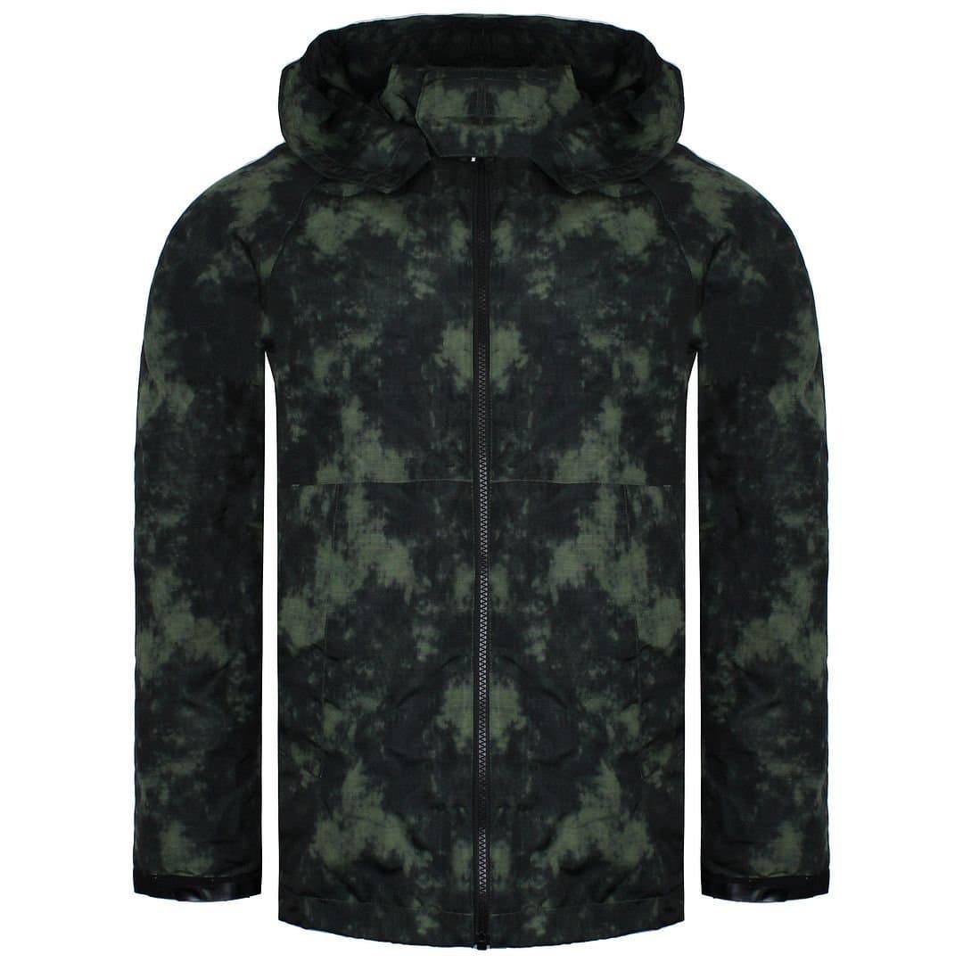 Weekend Offender Weekend Offender Men's Long Sleeve Zip Up Navy Rusted Hooded Jacket in Green
