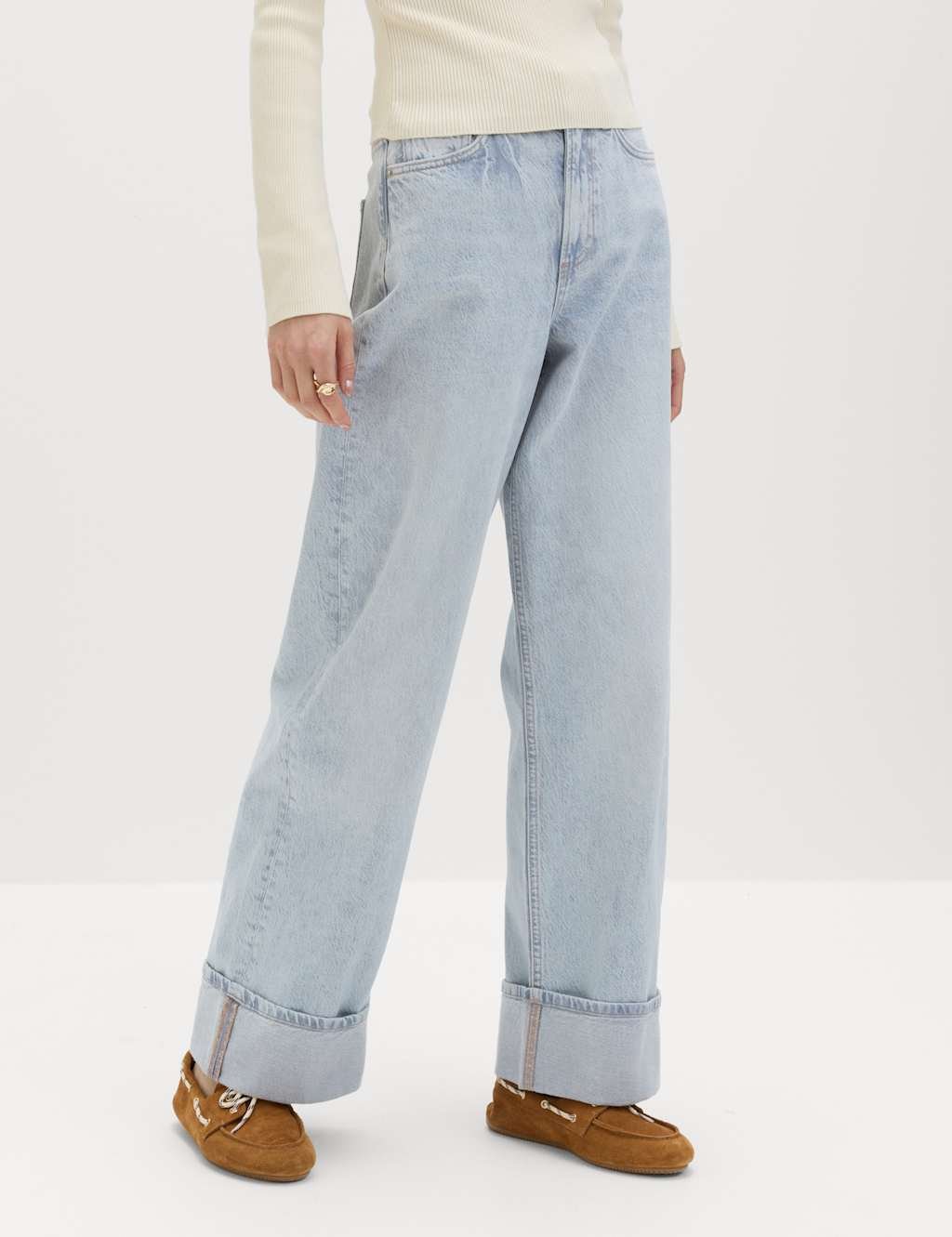 Marks & Spencer M&S High Waisted Wide Leg Turn Up Jeans Light Denim - 2