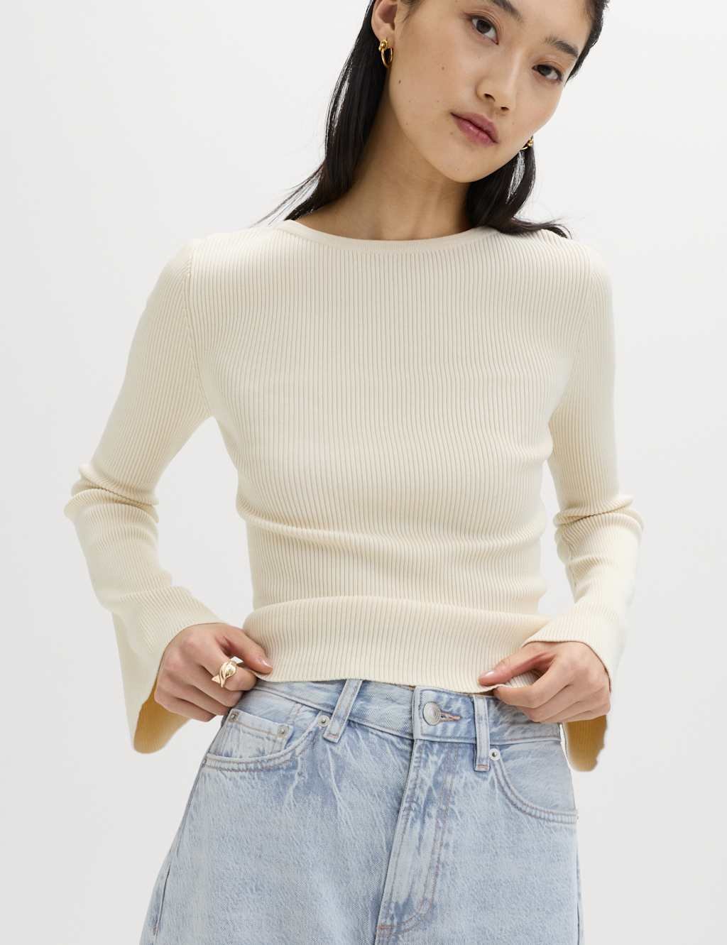 Marks & Spencer M&S High Waisted Wide Leg Turn Up Jeans Light Denim - 3