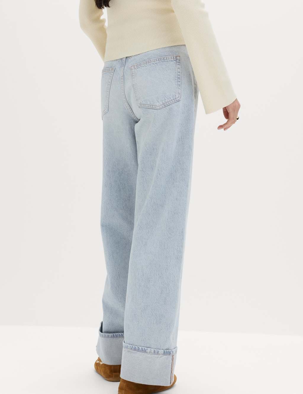 Marks & Spencer M&S High Waisted Wide Leg Turn Up Jeans Light Denim - 4