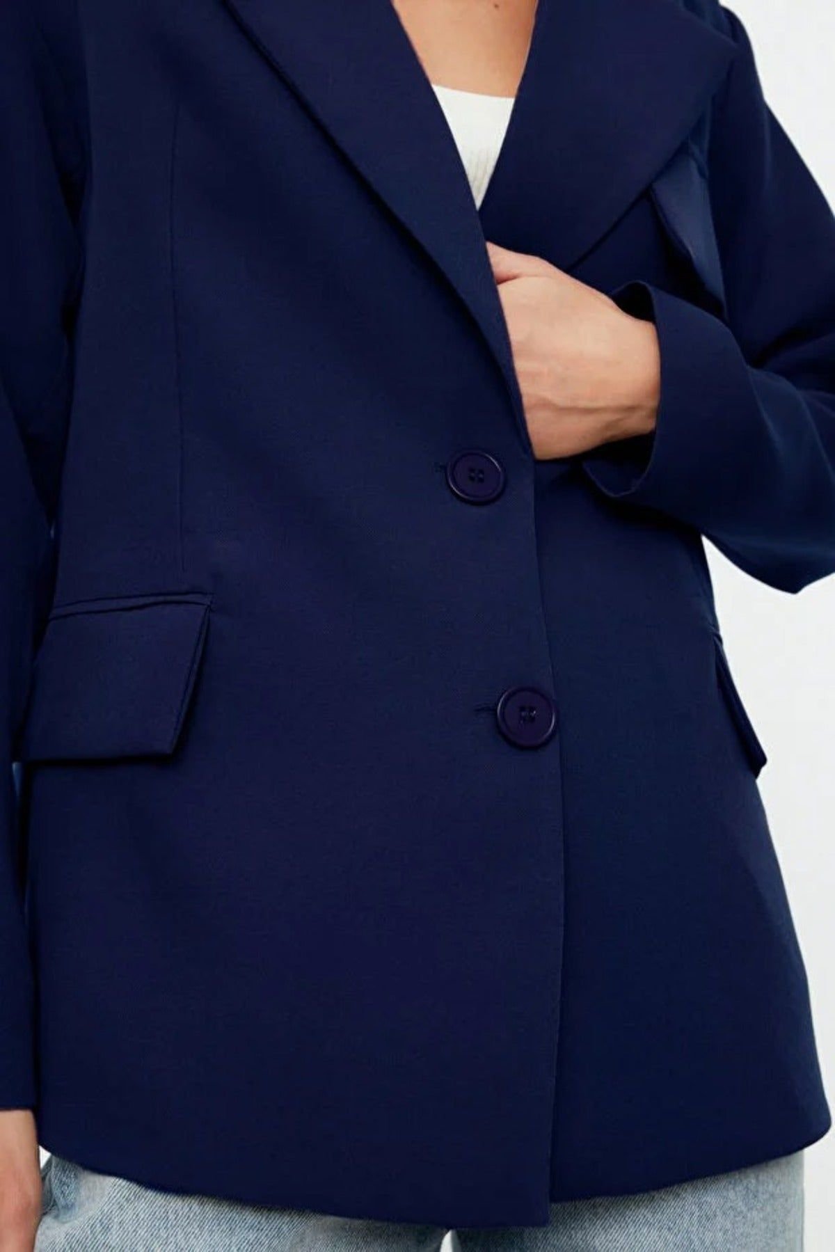 WOVCOR WOVCOR Women's Oversized Tailored Lined Woven Blazer Jacket in Navy - 2