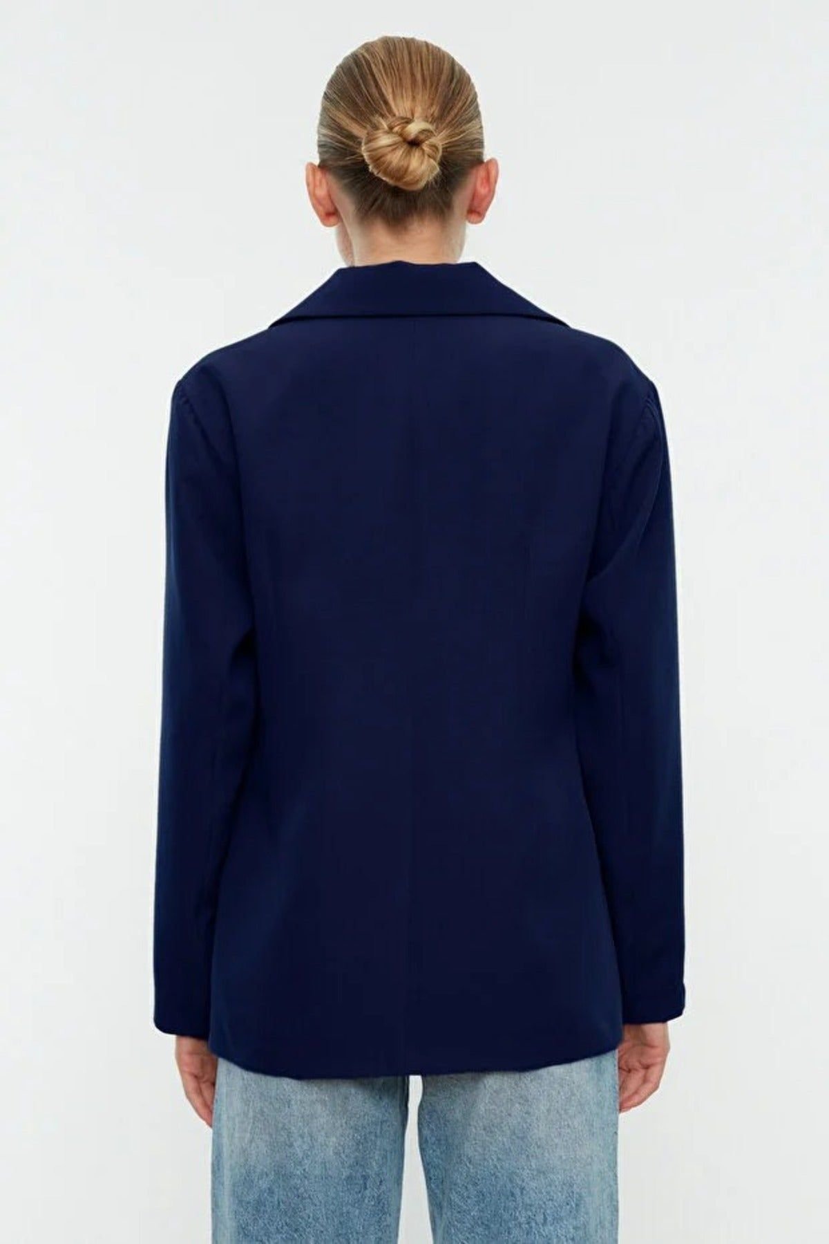 WOVCOR WOVCOR Women's Oversized Tailored Lined Woven Blazer Jacket in Navy - 3