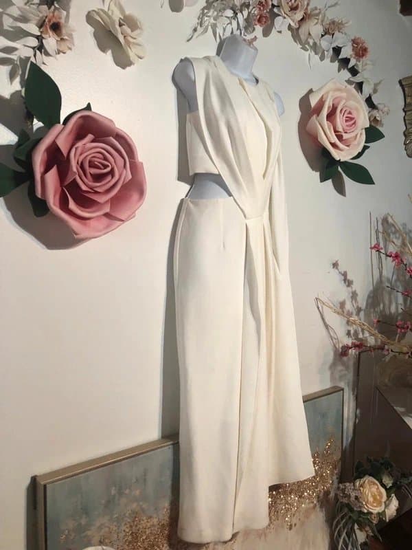 ASOS White Pant Jumpsuit With Drape And Hip Cut Out