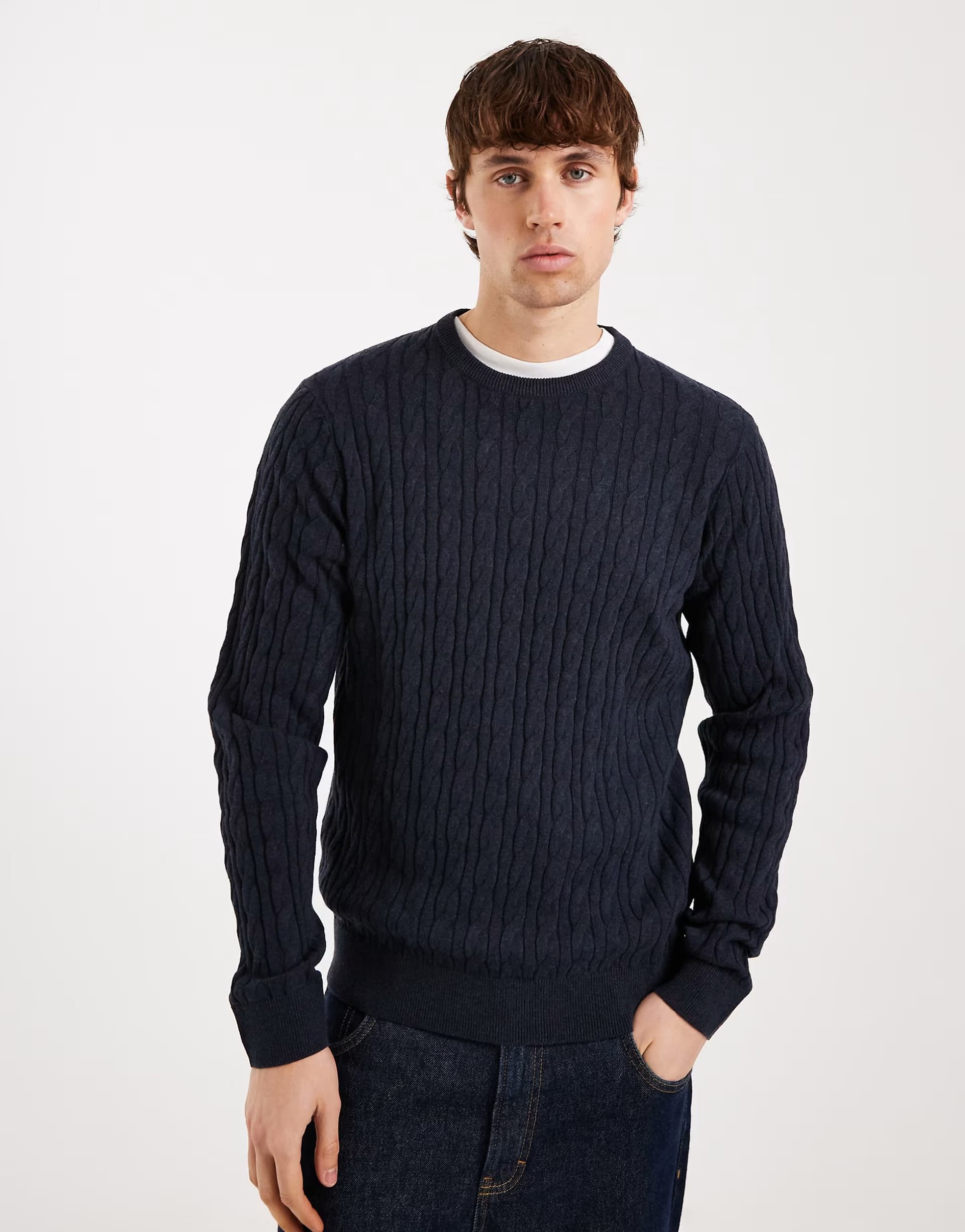 ASOS Threadbare knitted crew neck jumper in navy