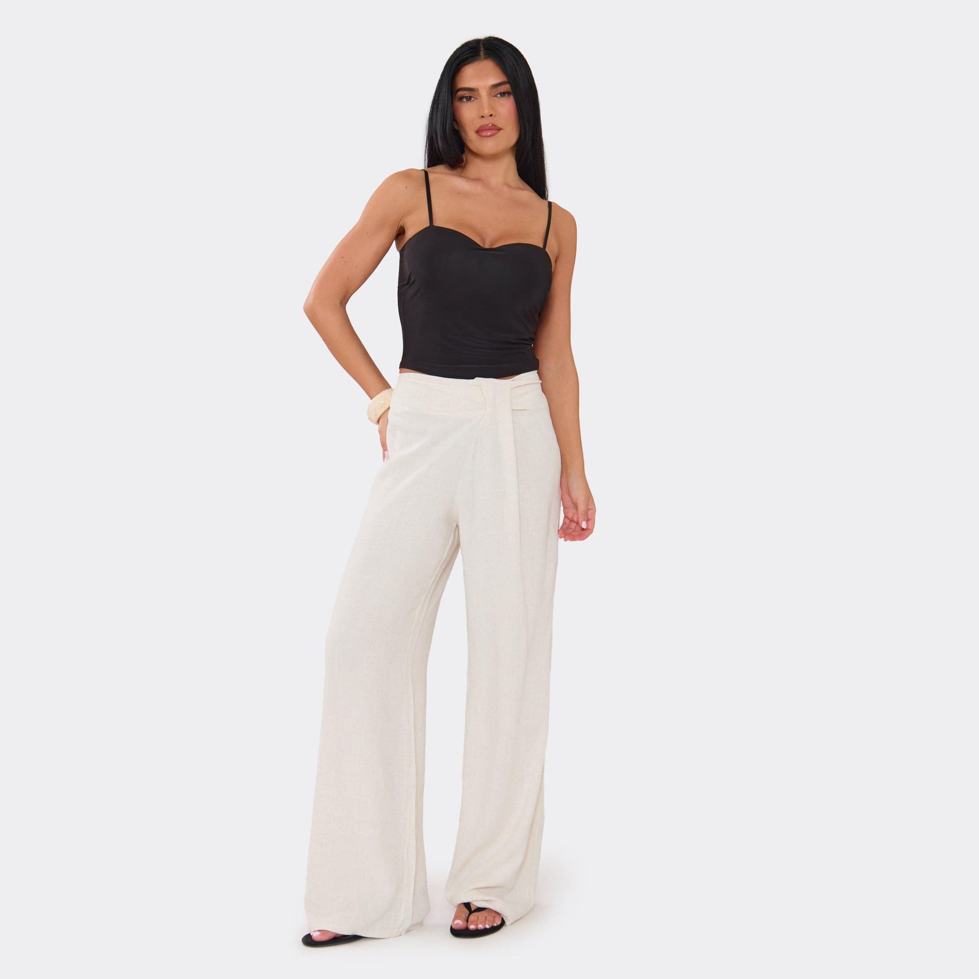 EGO EGO Beige Linen Look Wide Leg Trousers
