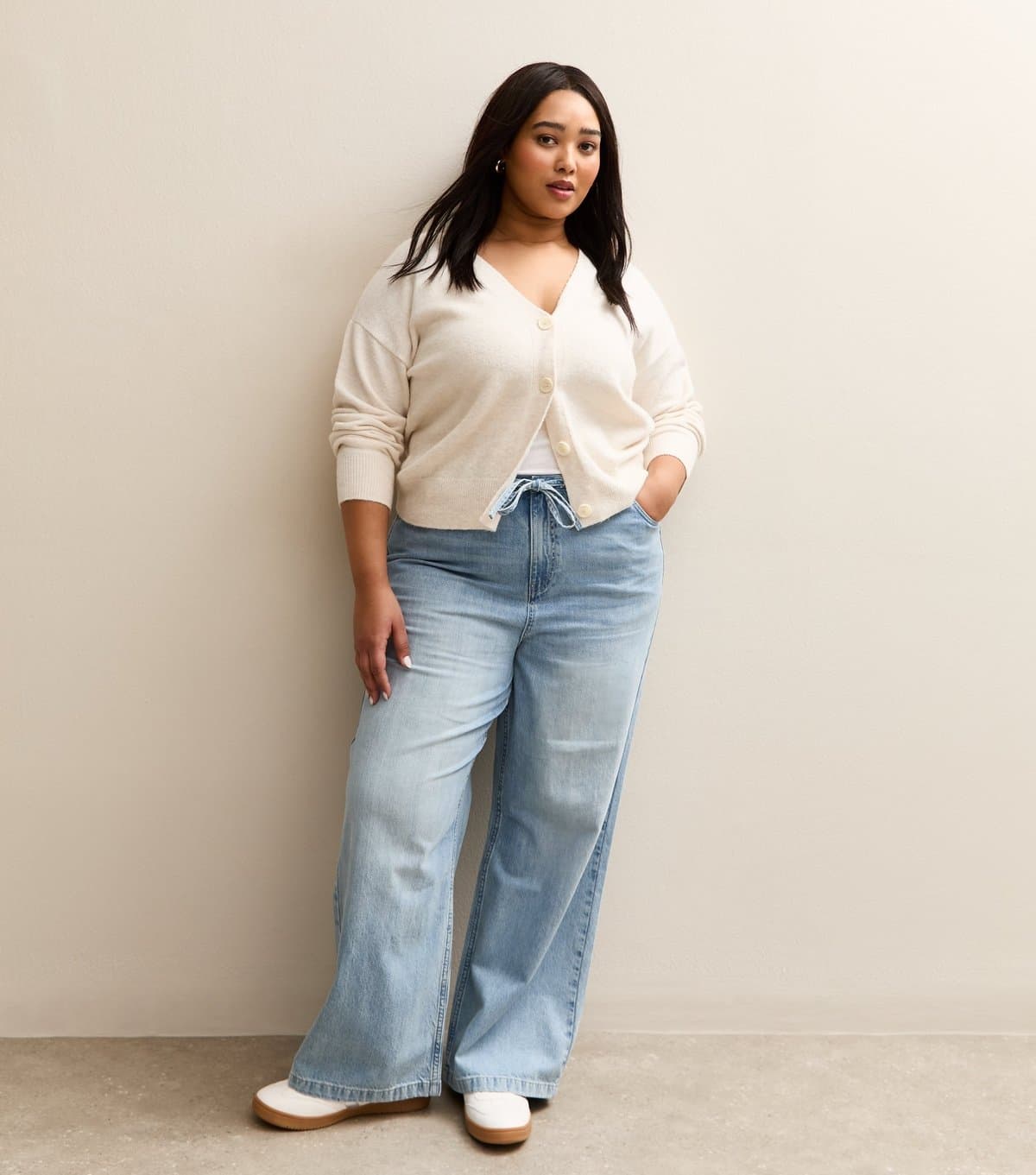 New Look Women's Plus Size Light Blue Drawstring Waist Denim Jeans Curves New Look