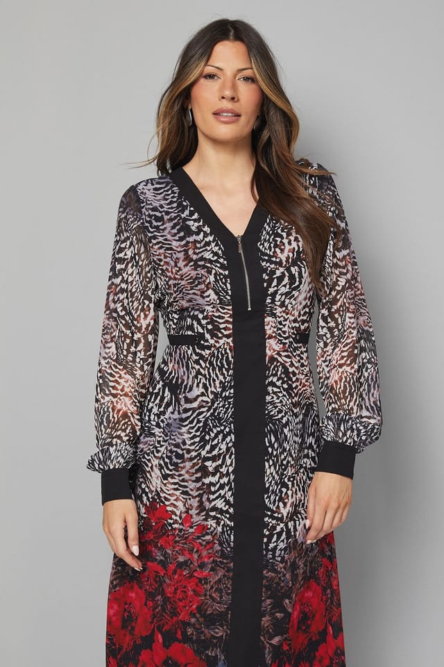 Wallis Wallis Women's Animal Ombre Floral Zip Midi Dress in Black - 2