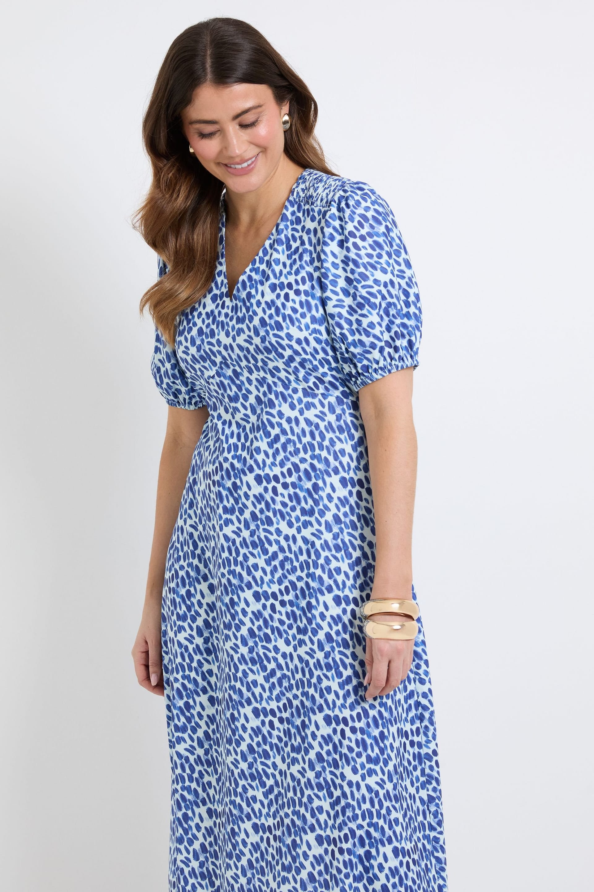 Wallis Wallis Women's Polka Dot Ruched Midi Dress in Blue - 4