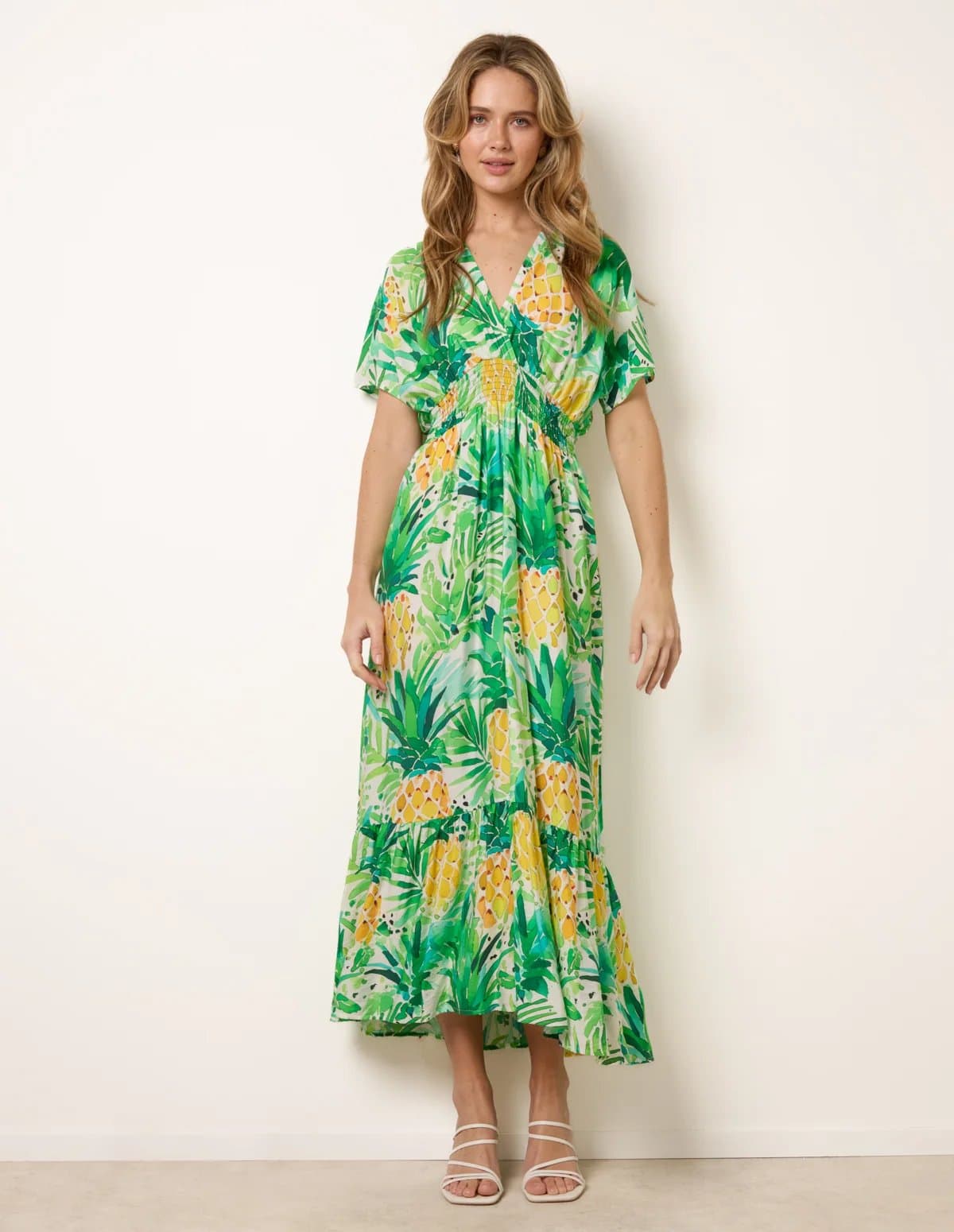 Blue Vanilla Pineapple Double V Midi Dress