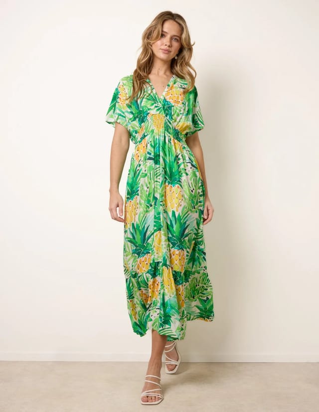 Blue Vanilla Pineapple Double V Midi Dress - 2