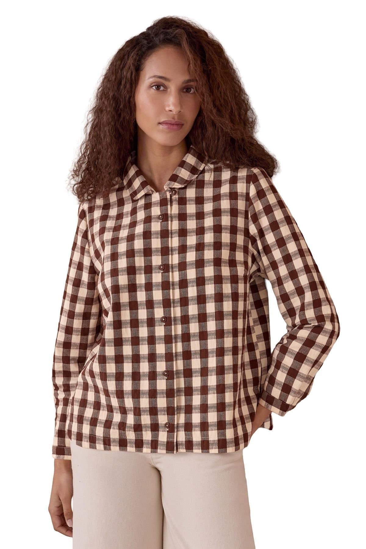 Celtic & Co Celtic & Co Women's Gingham Button Through Shirt in Chocolate