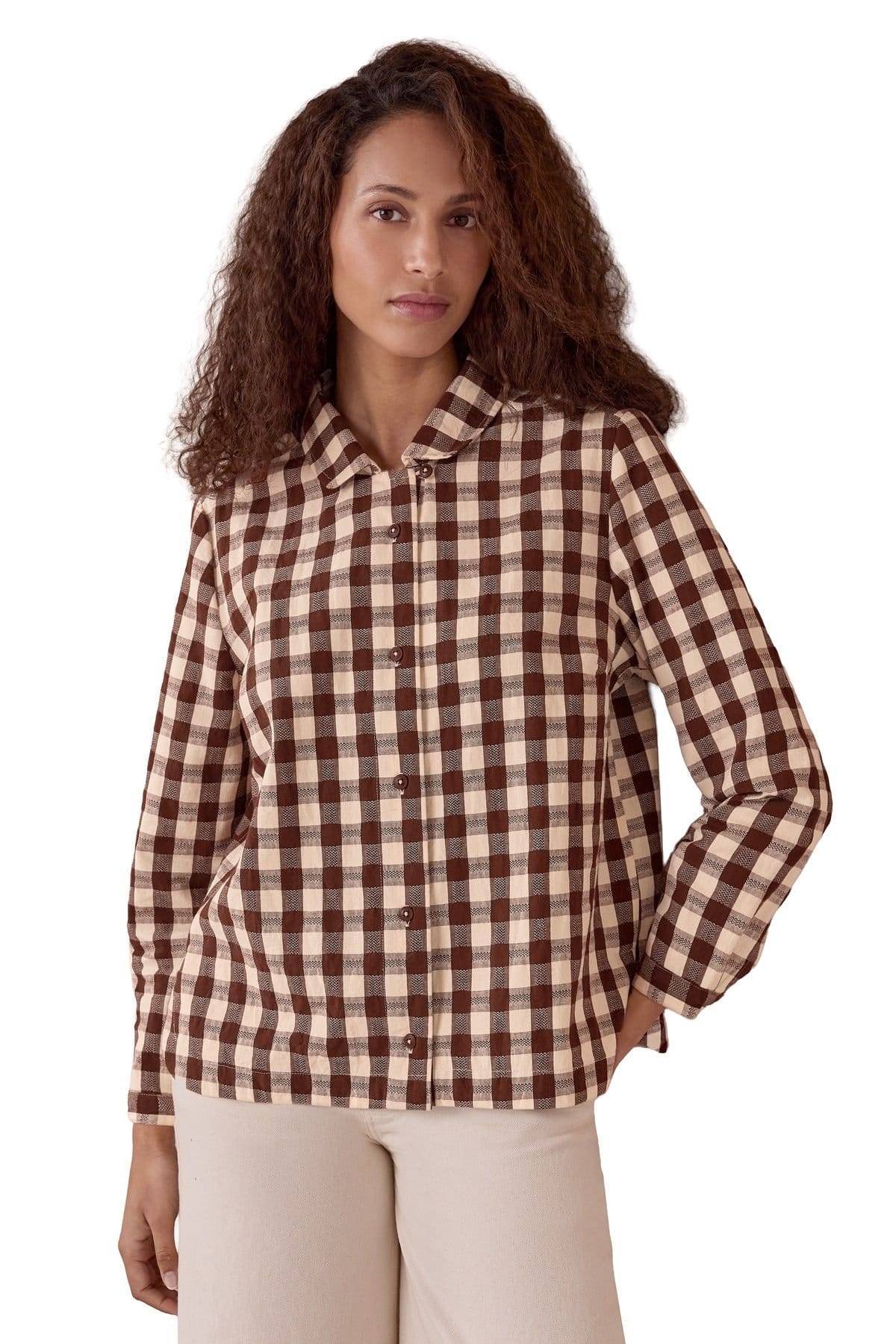 Celtic & Co Celtic & Co Women's Gingham Button Through Shirt in Chocolate - 1