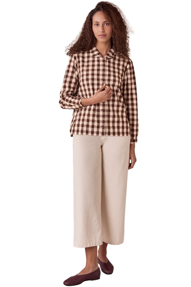 Celtic & Co Celtic & Co Women's Gingham Button Through Shirt in Chocolate - 3