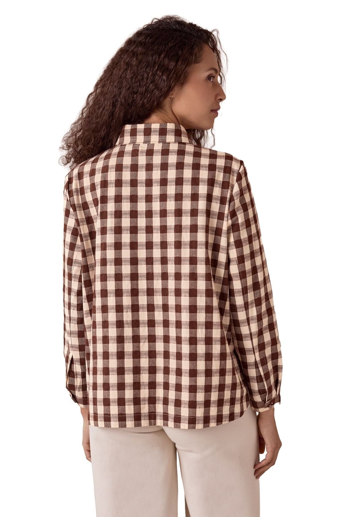 Celtic & Co Celtic & Co Women's Gingham Button Through Shirt in Chocolate - 4
