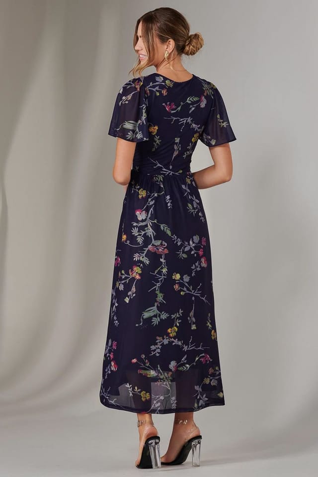 Jolie Moi Jolie Moi Women's Mesh Short Sleeve Midaxi Dress in Dark Navy - 2