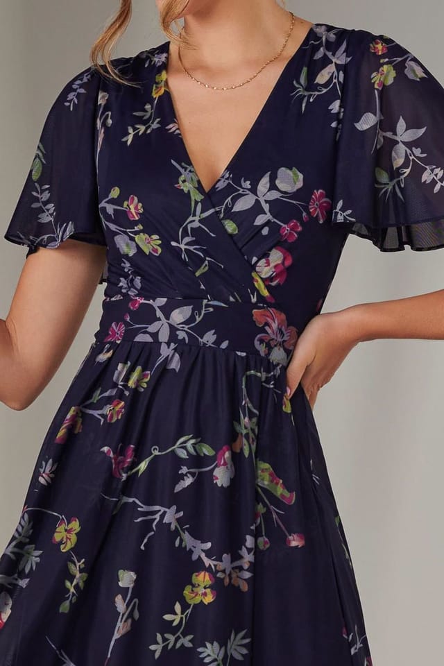 Jolie Moi Jolie Moi Women's Mesh Short Sleeve Midaxi Dress in Dark Navy - 3