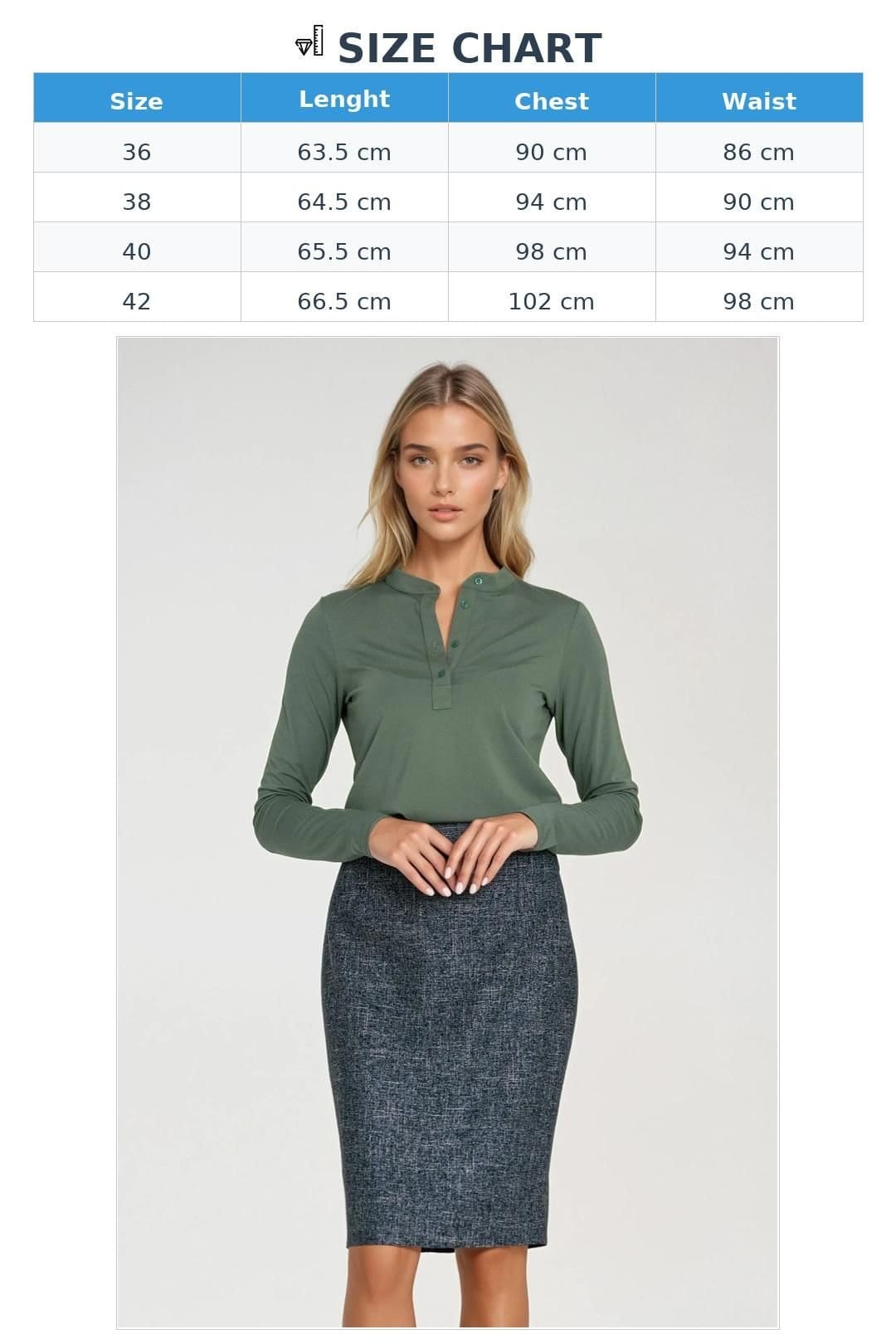 Love Lace Love Lace Women's Elastic Spandex Fitted Polo Neck Blouse in Green - 4