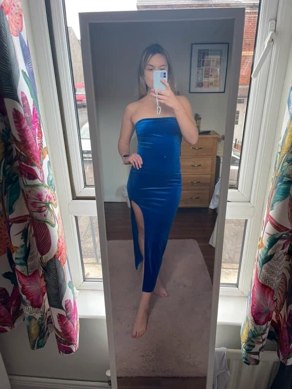 Bershka Bershka blue velvet midi dress size small