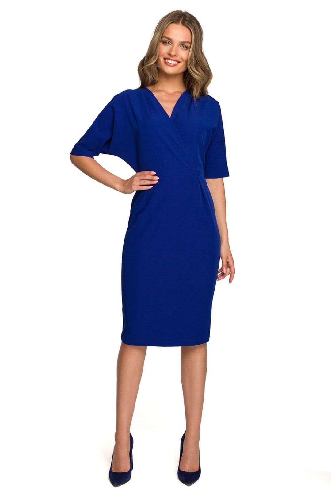 Love Lace Love Lace Women's Envelope Top Batwing Sleeve Pencil Dress in Blue