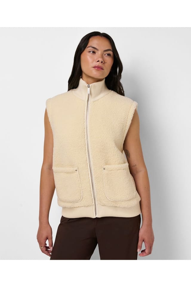 Sweaty Betty Sweaty Betty Women's Plush Fleece Ribbed Gilet Ecru Beige - 3