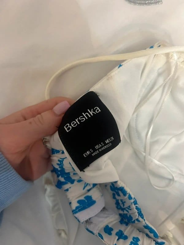 Bershka Blue and White Floral Corset Top