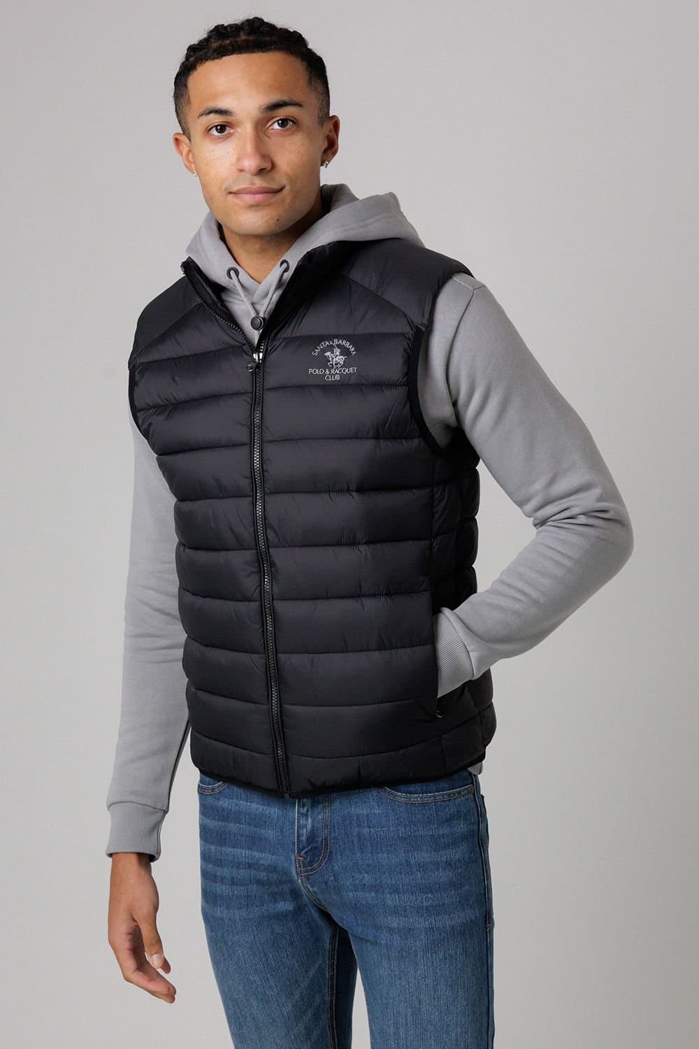 Santa Barbara Polo & Racquet Club Santa Barbara Polo & Racquet Club Men's Lightweight Zip Through Padded Gilet with Zipped Pockets in Black